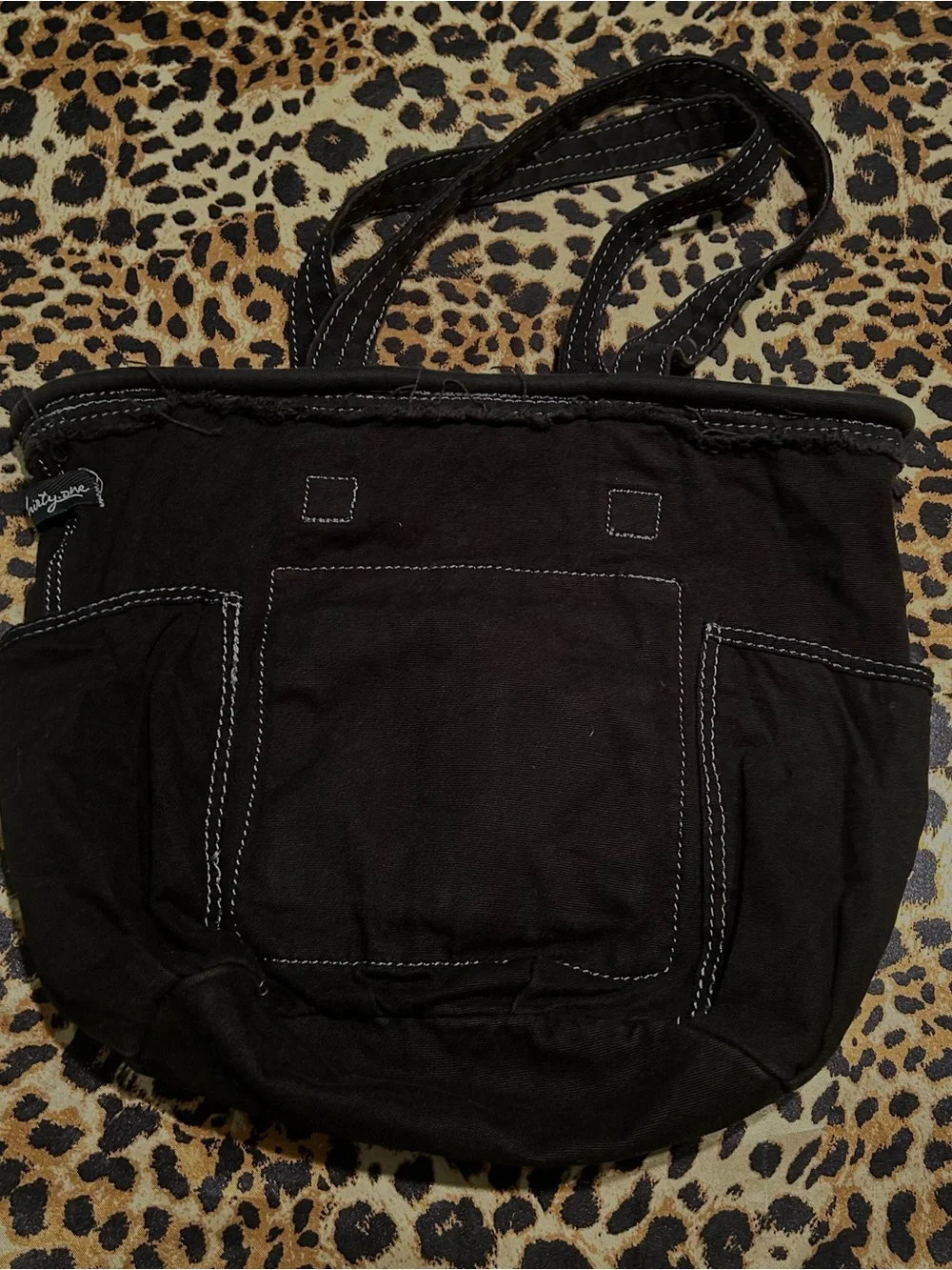 Thirty-One Black Distressed Tote Bag with “Jamie” Embroidered in Purple - Picture 3 of 7